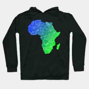 Colorful mandala art map of Africa with text in blue and green Hoodie